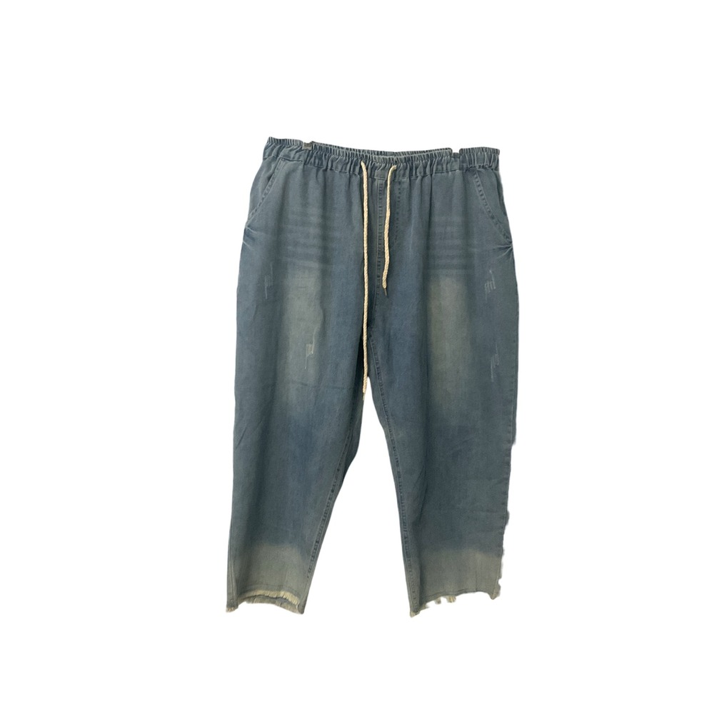 FTCayanz Women's Denim Jeans Wide Leg Crop Distressed Drawstring‎ Waist XXL - Picture 3 of 7